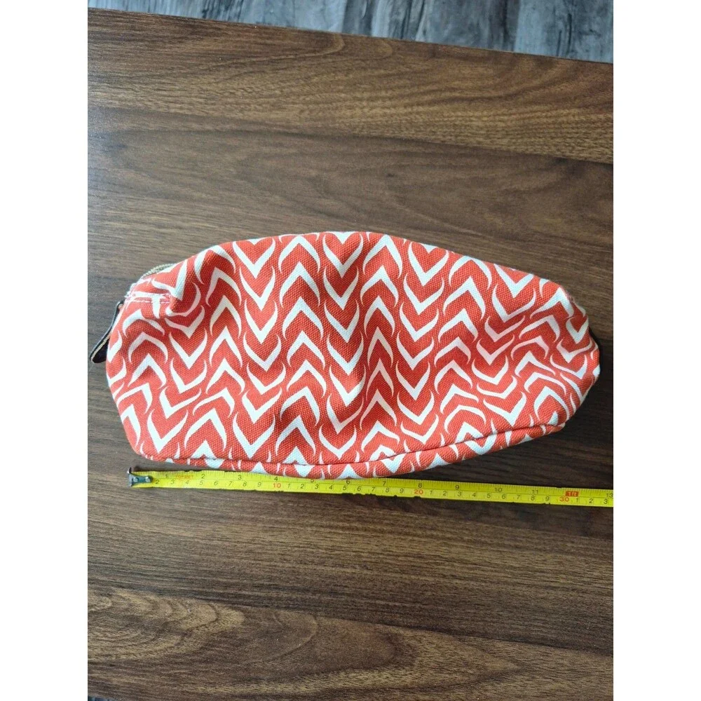 Ame & Lulu Cosmetic Makeup Bag Travel Pouch Canvas Orange White Geometric Zipper